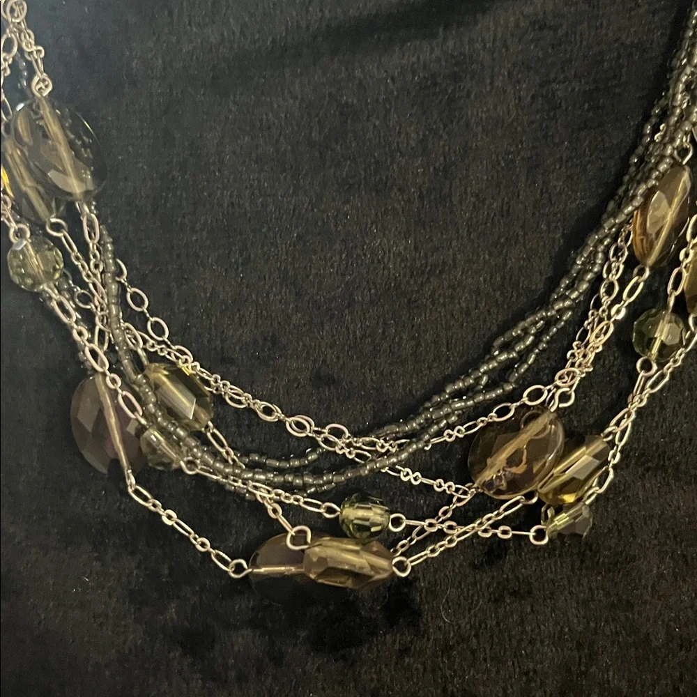 Elegant Silvertone Multi-Layer beaded Necklace